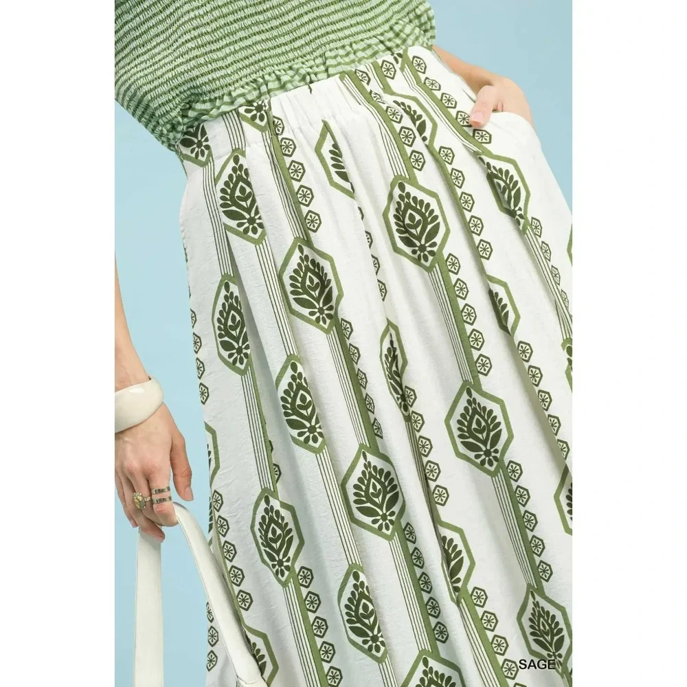 Umgee Geometric Boho Print Wide Leg Pants -‎ Medium